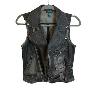 Truth and Pride Black Denim Moto Vest